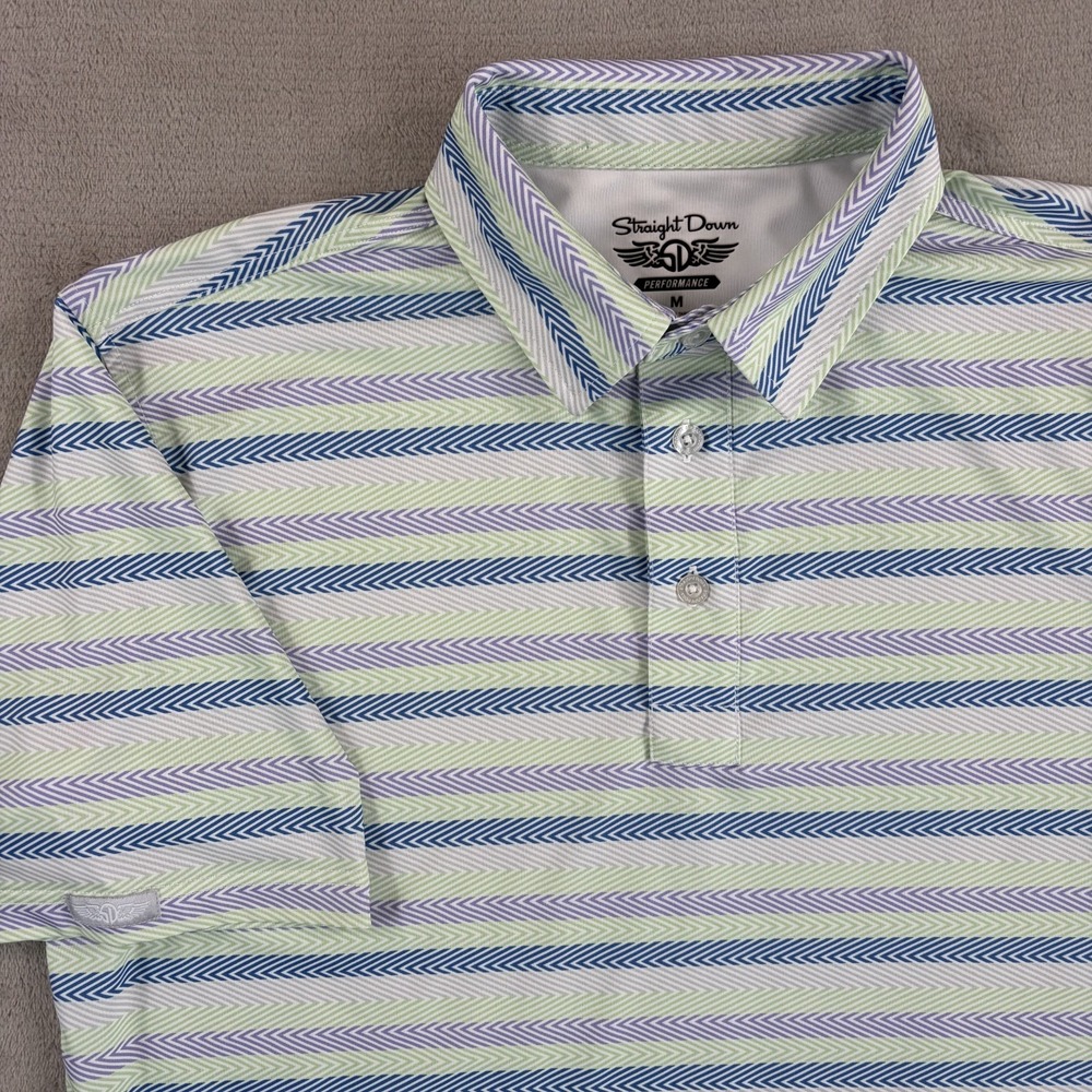 Straight Down Performance Golf Polo Shirt Men Medium Multi Geometric SS NWOT
